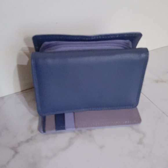 Leather Wallet with Zip Coin Section, Purple Navy - Picture 7 of 14